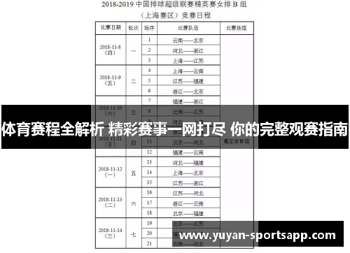 体育赛程全解析 精彩赛事一网打尽 你的完整观赛指南